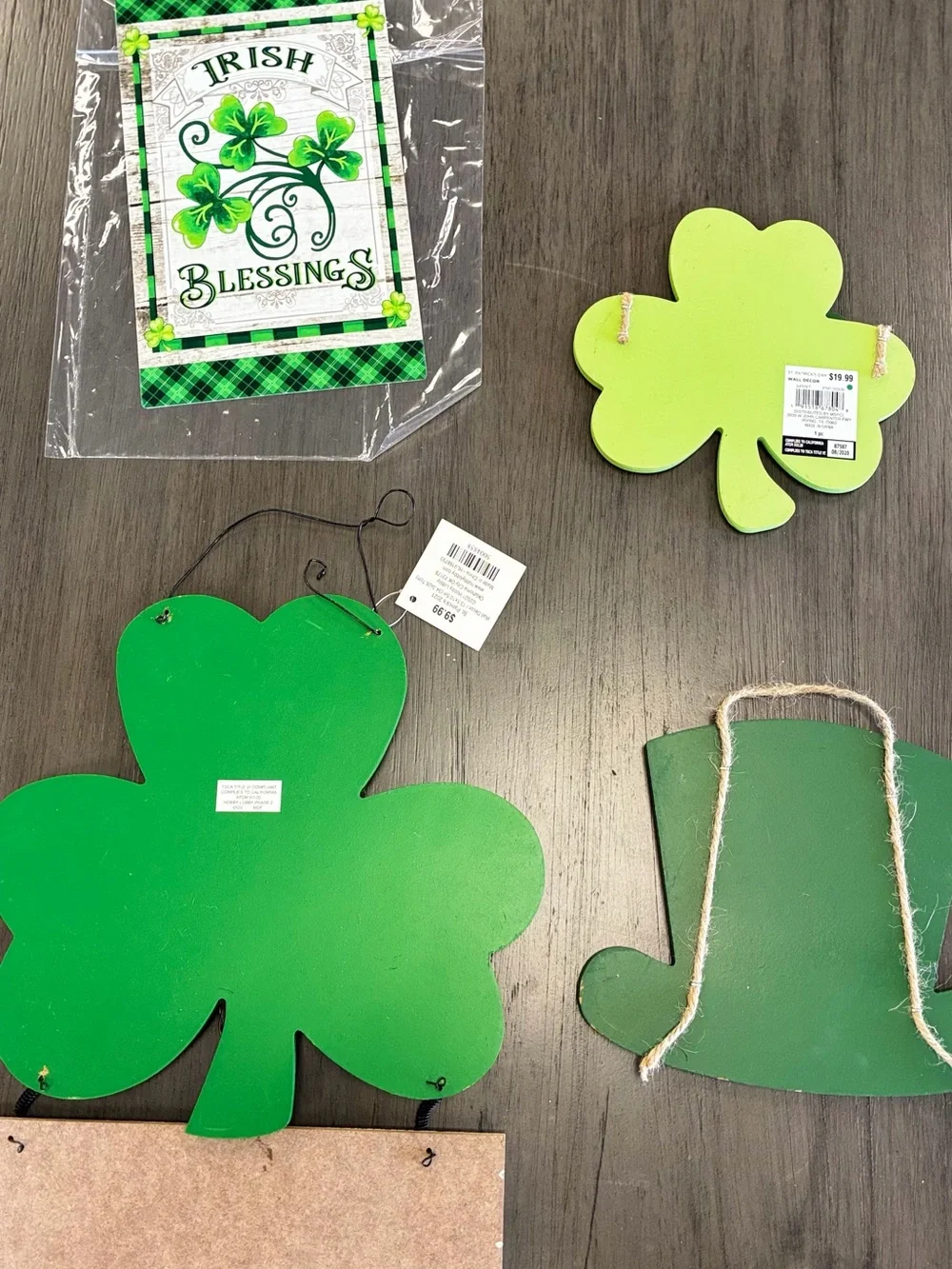 Assorted St. Patrick's Green Shamrock Welcome Sign and home decoration accents